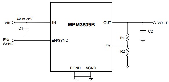 Application Circuit Diagram - Monolithic Power Systems (MPS) MPM3509B Step-Down Converters